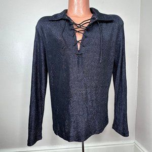 Vintage 1990s Black Sparkle Lace Up Shirt, Lip Service Size Medium-Large